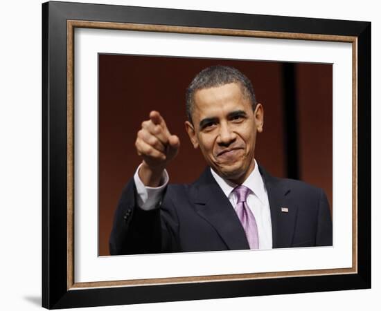 President Obama Points to Crowd before Signing Health Care and Education Reconciliation Act of 2010-null-Framed Photographic Print