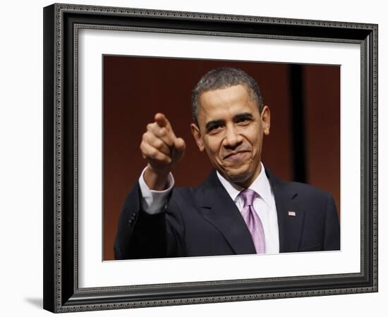 President Obama Points to Crowd before Signing Health Care and Education Reconciliation Act of 2010-null-Framed Photographic Print