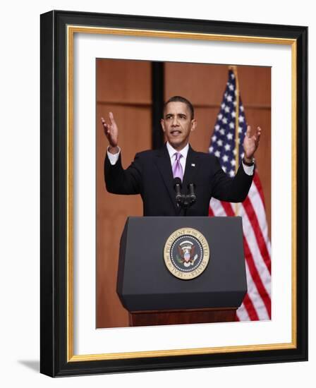 President Obama Speaks before Signing the Health Care and Education Reconciliation Act of 2010-null-Framed Photographic Print