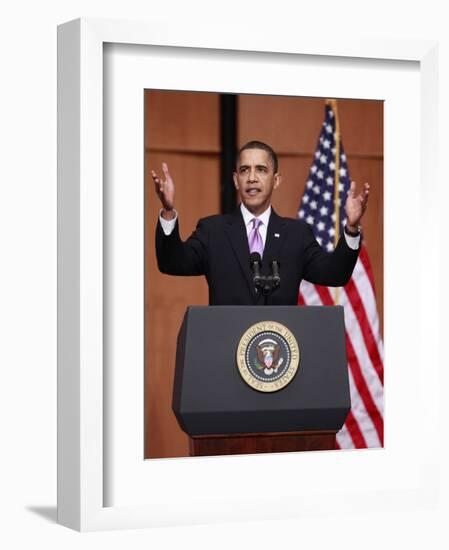 President Obama Speaks before Signing the Health Care and Education Reconciliation Act of 2010-null-Framed Photographic Print