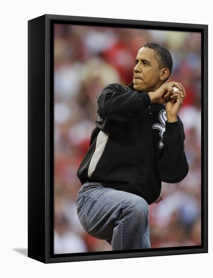 President Obama Winds Up to Throw Out the First Pitch During the MLB All-Star Baseball Game in St. -null-Framed Premier Image Canvas