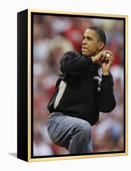 President Obama Winds Up to Throw Out the First Pitch During the MLB All-Star Baseball Game in St. -null-Framed Premier Image Canvas