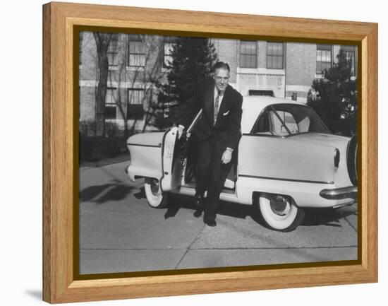 President of American Motors George W. Romney Getting Out of His Car-Grey Villet-Framed Premier Image Canvas