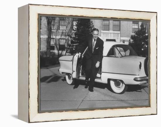 President of American Motors George W. Romney Getting Out of His Car-Grey Villet-Framed Premier Image Canvas