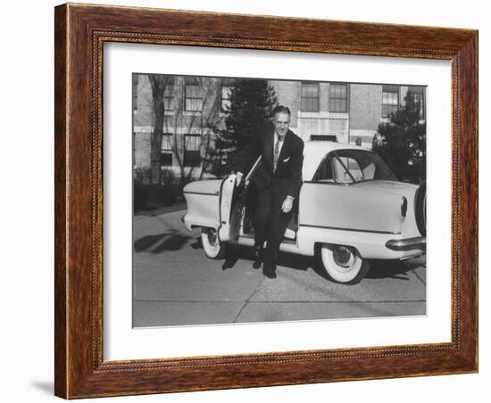 President of American Motors George W. Romney Getting Out of His Car-Grey Villet-Framed Photographic Print