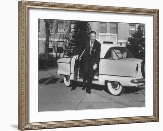 President of American Motors George W. Romney Getting Out of His Car-Grey Villet-Framed Photographic Print