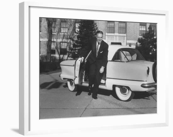 President of American Motors George W. Romney Getting Out of His Car-Grey Villet-Framed Photographic Print