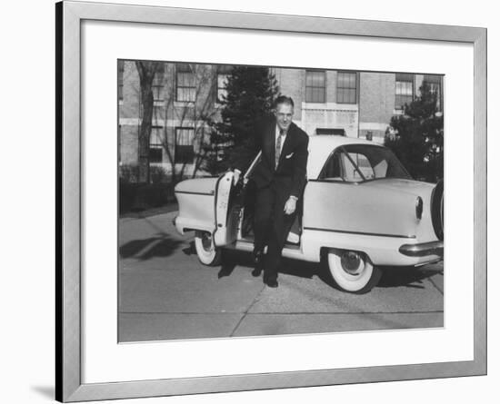 President of American Motors George W. Romney Getting Out of His Car-Grey Villet-Framed Photographic Print