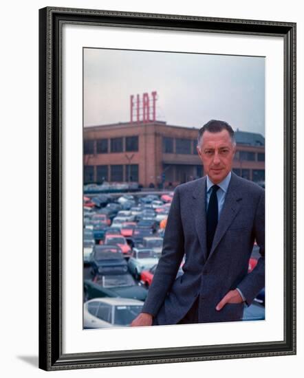 President of Fiat Gianni Agnelli Standing with Cars and Fiat Factory in Background-David Lees-Framed Premium Photographic Print