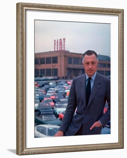 President of Fiat Gianni Agnelli Standing with Cars and Fiat Factory in Background-David Lees-Framed Premium Photographic Print