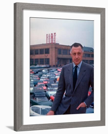 President of Fiat Gianni Agnelli Standing with Cars and Fiat Factory in Background-David Lees-Framed Premium Photographic Print