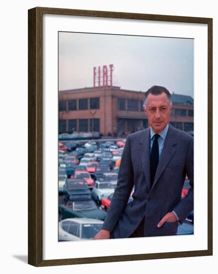 President of Fiat Gianni Agnelli Standing with Cars and Fiat Factory in Background-David Lees-Framed Premium Photographic Print