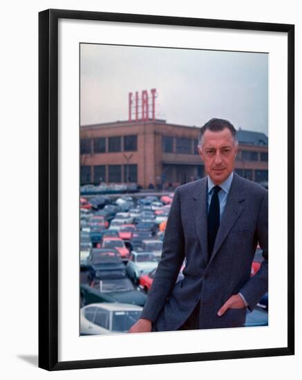 President of Fiat Gianni Agnelli Standing with Cars and Fiat Factory in Background-David Lees-Framed Premium Photographic Print