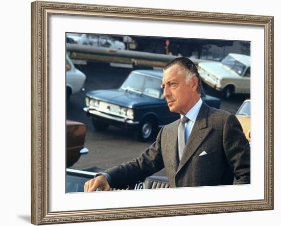 President of Fiat Gianni Agnelli Standing with Cars in Background, at Fiat Factory-David Lees-Framed Premium Photographic Print