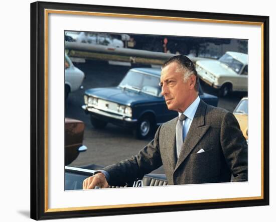 President of Fiat Gianni Agnelli Standing with Cars in Background, at Fiat Factory-David Lees-Framed Premium Photographic Print