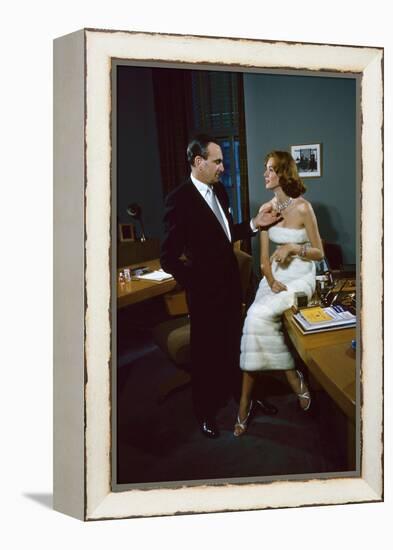 President of Revlon Charles Revson with Model Susie Parker, New York, NY 1956-Leonard Mccombe-Framed Premier Image Canvas