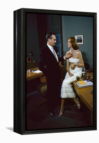 President of Revlon Charles Revson with Model Susie Parker, New York, NY 1956-Leonard Mccombe-Framed Premier Image Canvas