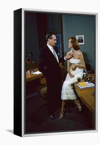 President of Revlon Charles Revson with Model Susie Parker, New York, NY 1956-Leonard Mccombe-Framed Premier Image Canvas