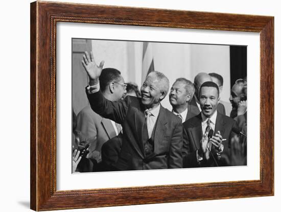 President of South Africa, Nelson Mandela with Members of the Congressional Black Caucus-null-Framed Premium Photographic Print