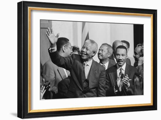 President of South Africa, Nelson Mandela with Members of the Congressional Black Caucus-null-Framed Premium Photographic Print