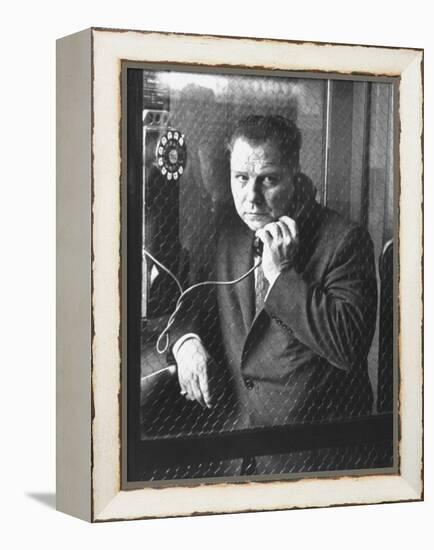 President of Teamsters Union Jimmy Hoffa Making Phone Call from Glassed-In Phone Booth-Hank Walker-Framed Premier Image Canvas