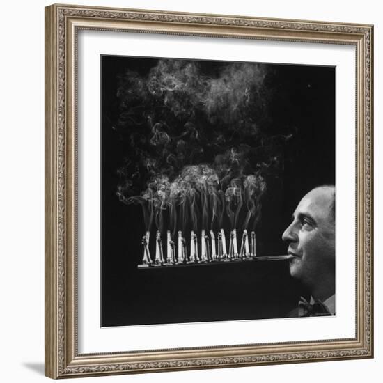 President of Zeus Corp, Robert L. Stern, Smoking Cigarettes from His Self Designed Cigarette Holder-Yale Joel-Framed Photographic Print