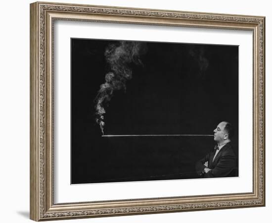 President of Zeus Corp., Robert Stern, Smoking from Self-Designed Four Foot Long Cigarette Holder-Yale Joel-Framed Photographic Print