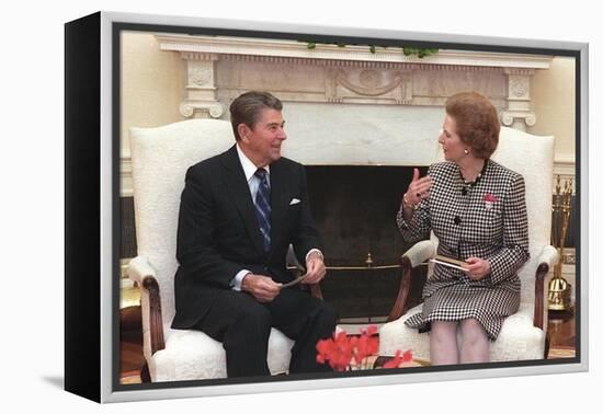 President Reagan Meeting with Prime Minister Margaret Thatcher in the Oval Office, Nov. 16, 1988-null-Framed Stretched Canvas