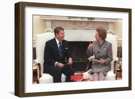 President Reagan Meeting with Prime Minister Margaret Thatcher in the Oval Office, Nov. 16, 1988-null-Framed Photo