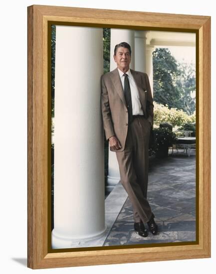 President Reagan on the White House Colonnade. August 17 1984. Po-Usp-Reagan_Na-12-0065M-null-Framed Stretched Canvas