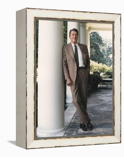 President Reagan on the White House Colonnade. August 17 1984. Po-Usp-Reagan_Na-12-0065M-null-Framed Stretched Canvas