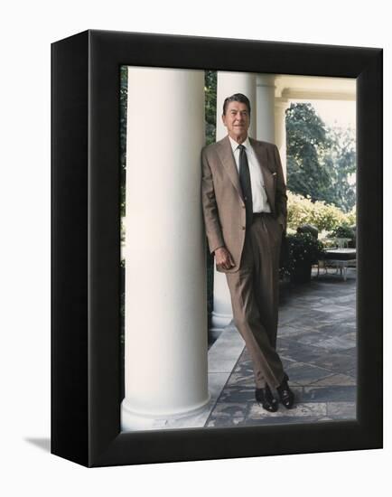 President Reagan on the White House Colonnade. August 17 1984. Po-Usp-Reagan_Na-12-0065M-null-Framed Stretched Canvas