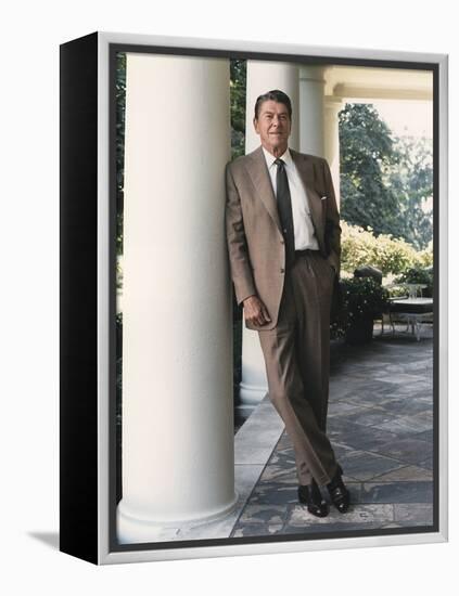 President Reagan on the White House Colonnade. August 17 1984. Po-Usp-Reagan_Na-12-0065M-null-Framed Stretched Canvas