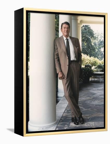 President Reagan on the White House Colonnade. August 17 1984. Po-Usp-Reagan_Na-12-0065M-null-Framed Stretched Canvas