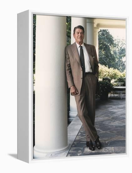 President Reagan on the White House Colonnade. August 17 1984. Po-Usp-Reagan_Na-12-0065M-null-Framed Stretched Canvas