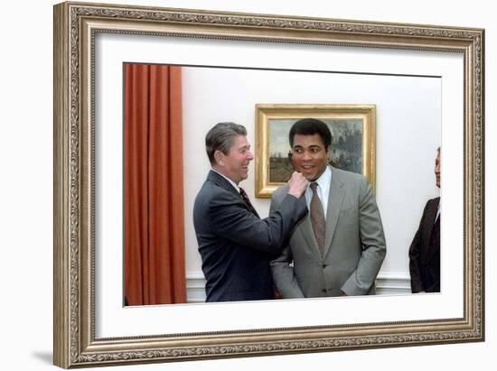 President Reagan 'Punching' Muhammad Ali in the Oval Office, Jan. 24, 1983-null-Framed Photo