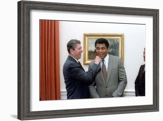 President Reagan 'Punching' Muhammad Ali in the Oval Office, Jan. 24, 1983-null-Framed Photo