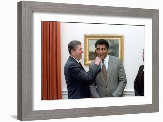 President Reagan 'Punching' Muhammad Ali in the Oval Office, Jan. 24, 1983-null-Framed Photo