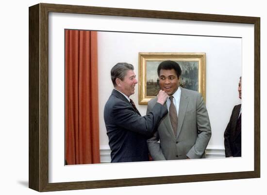 President Reagan 'Punching' Muhammad Ali in the Oval Office, Jan. 24, 1983-null-Framed Photo