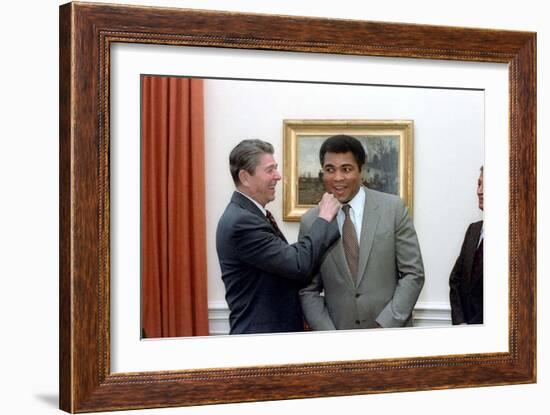 President Reagan 'Punching' Muhammad Ali in the Oval Office, Jan. 24, 1983-null-Framed Photo