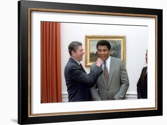 President Reagan 'Punching' Muhammad Ali in the Oval Office, Jan. 24, 1983-null-Framed Photo