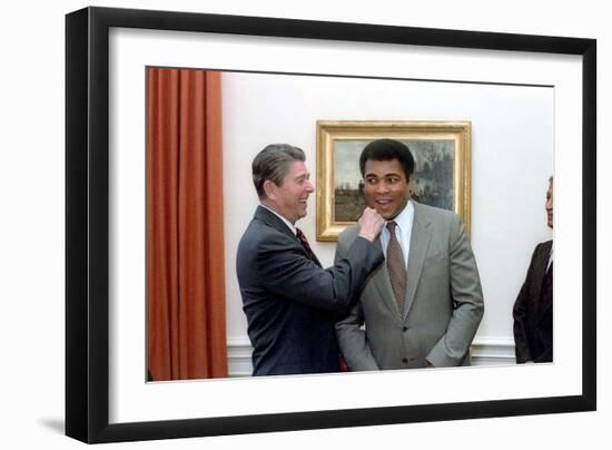 President Reagan 'Punching' Muhammad Ali in the Oval Office, Jan. 24, 1983-null-Framed Photo