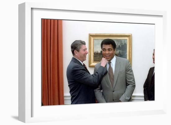 President Reagan 'Punching' Muhammad Ali in the Oval Office, Jan. 24, 1983-null-Framed Photo