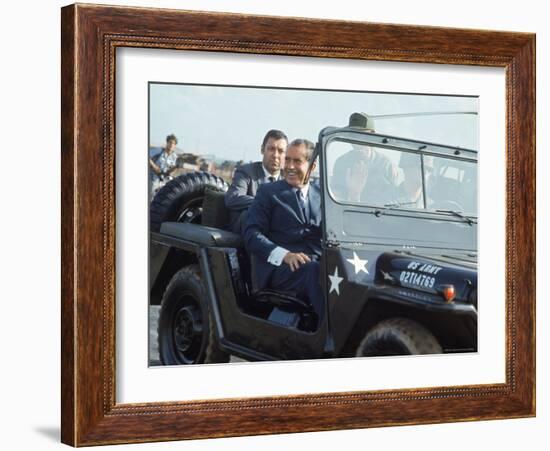 President Richard M. Nixon Travelling in Us Army Jeep During Visit to Vietnam-Arthur Schatz-Framed Photographic Print