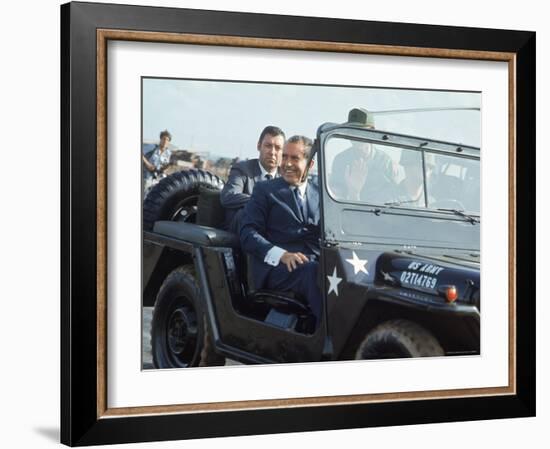 President Richard M. Nixon Travelling in Us Army Jeep During Visit to Vietnam-Arthur Schatz-Framed Photographic Print