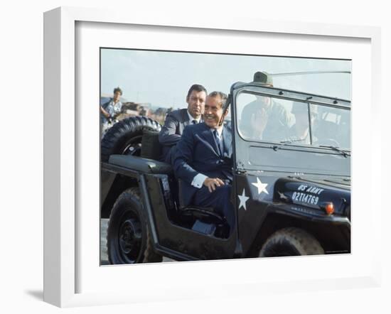 President Richard M. Nixon Travelling in Us Army Jeep During Visit to Vietnam-Arthur Schatz-Framed Photographic Print