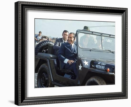 President Richard M. Nixon Travelling in Us Army Jeep During Visit to Vietnam-Arthur Schatz-Framed Photographic Print