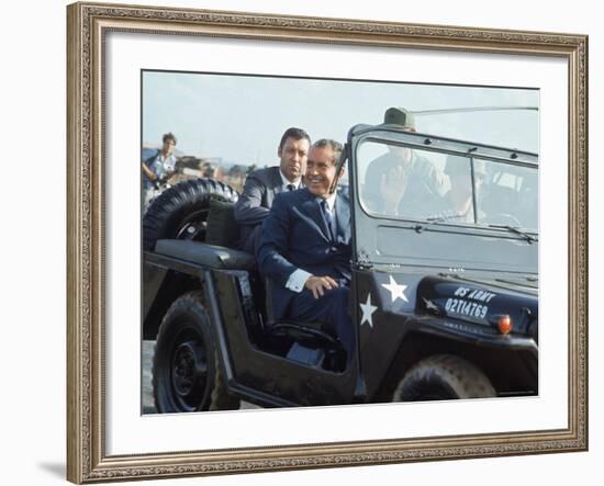 President Richard M. Nixon Travelling in Us Army Jeep During Visit to Vietnam-Arthur Schatz-Framed Photographic Print