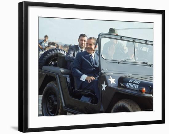 President Richard M. Nixon Travelling in Us Army Jeep During Visit to Vietnam-Arthur Schatz-Framed Photographic Print