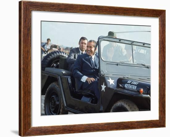 President Richard M. Nixon Travelling in Us Army Jeep During Visit to Vietnam-Arthur Schatz-Framed Photographic Print